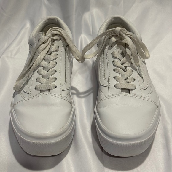 Vans Old Skool Stacked White Leather Platform Sneakers Womens 7.5 - Picture 3 of 12